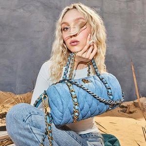 Quilted Denim Steve Madden Barrel Crossbody Handbag